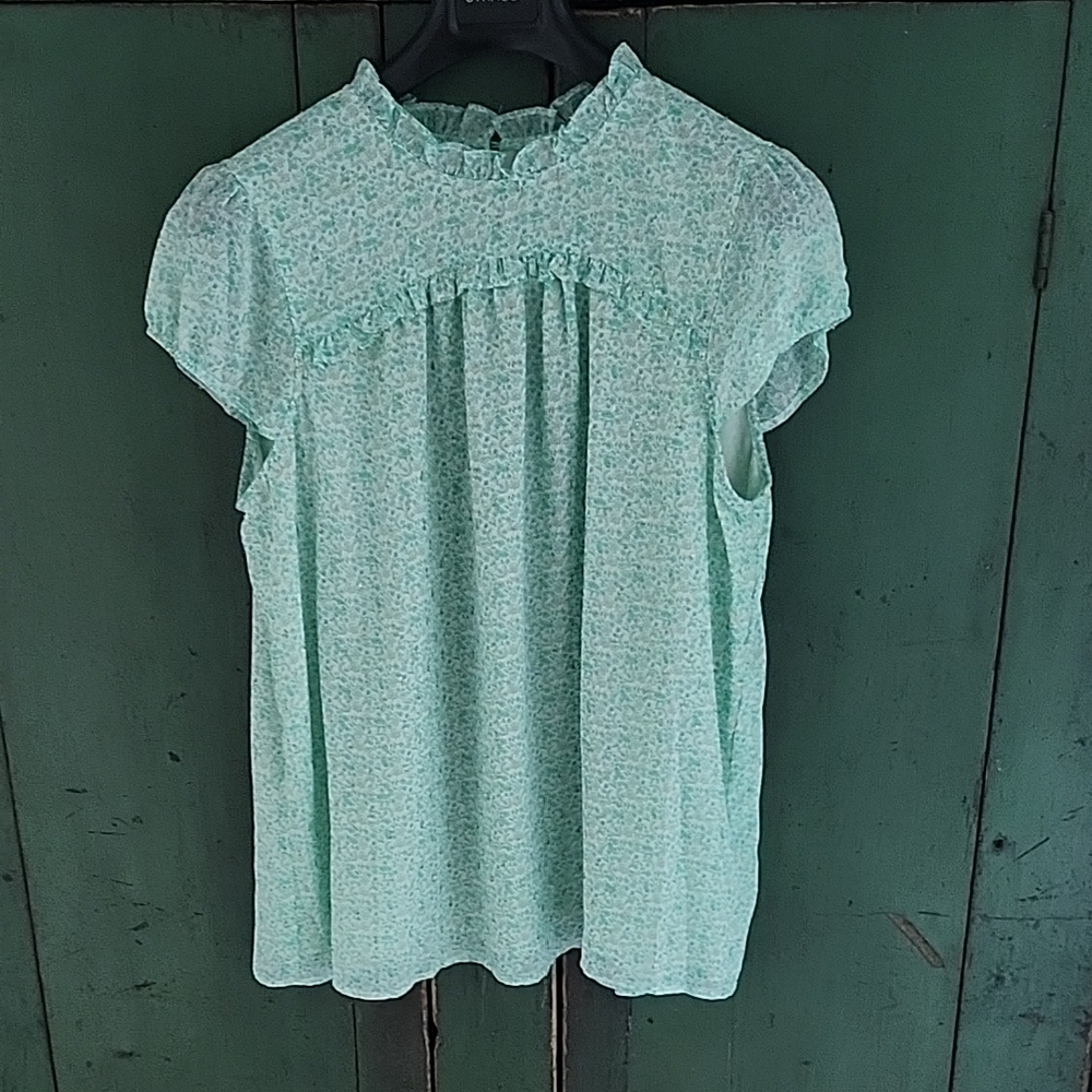 Joie Green Flutter Sleeve Ruffled Blouse